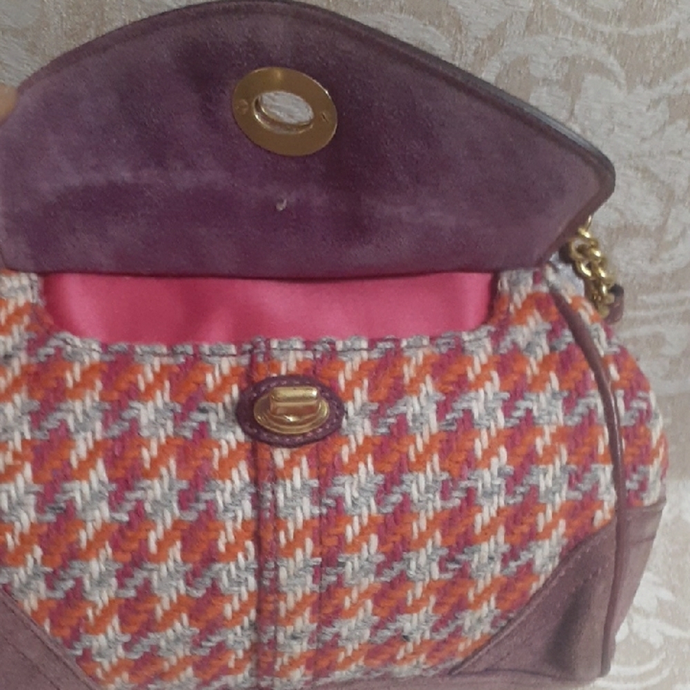 COACH Y2K VINTAGE HOUNDSTOOTH TWEED SUEDE KISS LOCK BAG - Picture 9 of 13